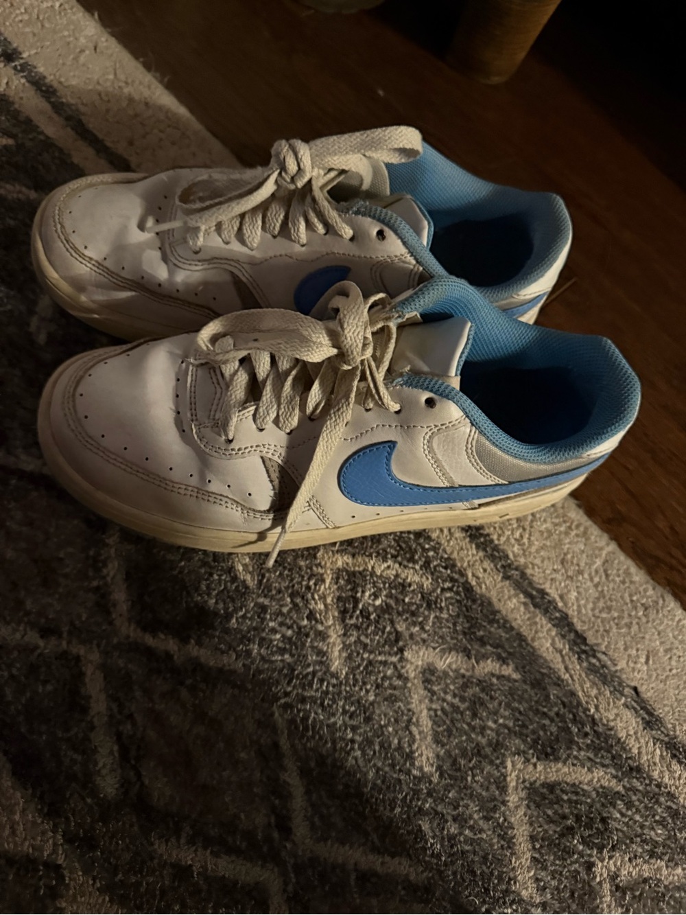 Kids White and Light Blue Nike Athletic Sneakers
